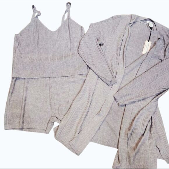 Cupcakes & Cashmere 3-PC Ribbed Cardigan, Short, Cami Pajama Set - Picture 2 of 6